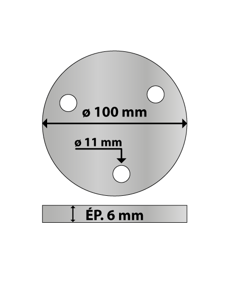 Platine ronde en acier ø 100 mm ép. 6 mm 3 trous 11 mm