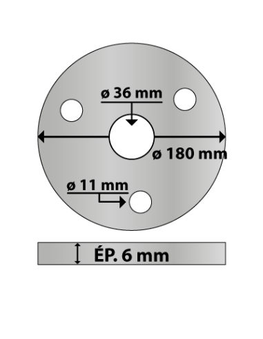 Platine ronde en acier ø 180 mm ép. 6 mm 3...