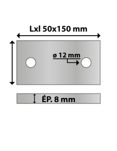 Platine rectangulaire en acier deux trous 50x150 ép. 8 mm ø trou 12 mm 2