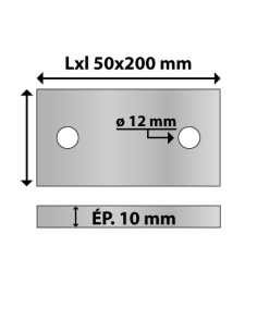 Platine rectangulaire en acier deux trous 50x200 ép. 10 mm ø trou 12 mm 2