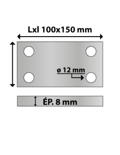 Platine rectangulaire en acier 4 trous 100x150 ép. 8 mm ø trou 12 mm 2