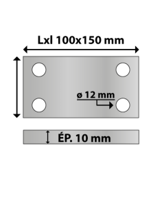 Platine rectangulaire en acier 4 trous 100x150 ép. 10 mm ø trou 12 mm 2