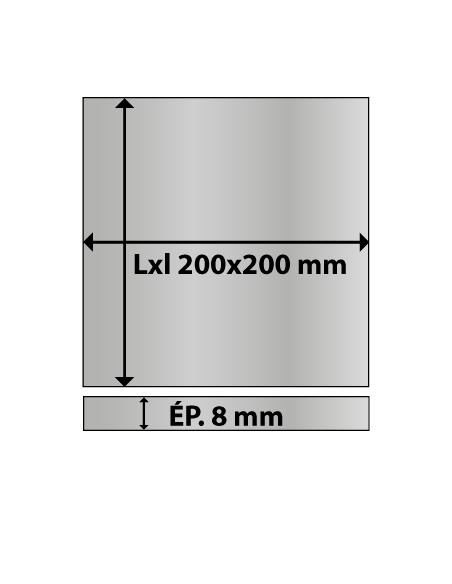 Platine carrée en acier 200x200 ép. 8 mm
