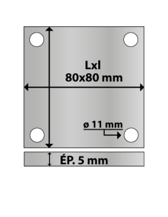 Platine carrée en acier 4 trous 80x80 ép. 5 mm ø trou 11 mm 2